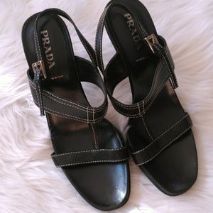 Black Leather Prada Heels